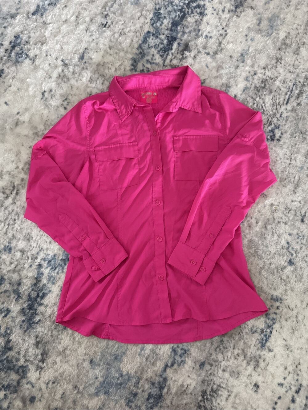 Reel Legends Pink Woman’s Fishing Outdoor Performance Long Sleeve Button Up MED